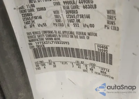 2001 Ford F-350 Lariat/Xl/Xlt from USA, damaged, VIN 1FTSX31L71EB32093